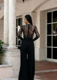 Mesh Embroidery Belt Wide Leg Jumpsuit LA-6006