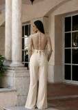 Mesh Embroidery See Through Wide Leg Jumpsuit LA-6005