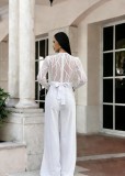 Mesh Embroidery Belt Wide Leg Jumpsuit LA-6006