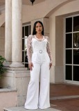 Mesh Embroidery Belt Wide Leg Jumpsuit LA-6006
