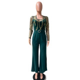Mesh Embroidery See Through Wide Leg Jumpsuit LA-6005
