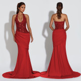 Halterneck Sequin Backless Maxi Dress BY-7642