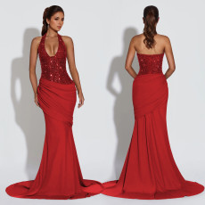 Halterneck Sequin Backless Maxi Dress BY-7642