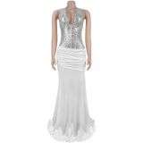 Halterneck Sequin Backless Maxi Dress BY-7642