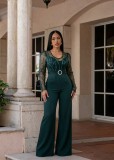 Mesh Embroidery Belt Wide Leg Jumpsuit LA-6006