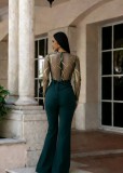 Mesh Embroidery See Through Wide Leg Jumpsuit LA-6005