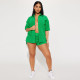 Solid Color Short Sleeve Shirt Two Piece Shorts Set YNSF-8027