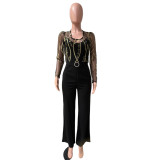 Mesh Embroidery See Through Wide Leg Jumpsuit LA-6005