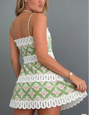 Holow Out Print Sling Mini Dress GJMF-97831