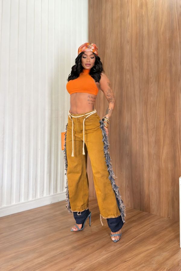Tassel Contrast Color Jeans LA-6009