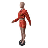 Printed Embroidered Long-Sleeve Shorts Set MEM-88680