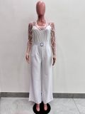 Mesh Embroidery Belt Wide Leg Jumpsuit LA-6006