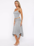 Solid Color Sling Tank Top Irregular Skirt 2 Piece Set MIL-L330