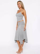 Solid Color Sling Tank Top Irregular Skirt 2 Piece Set MIL-L330