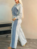Long Sleeve Color Block Two Piece Pants Set YH-9010