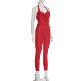Solid Color Halterneck Backless Tops 2 Piece Pants Set MXBF-J26ST032