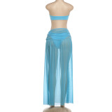 Sexy Wrap Chest Bikinis Long Skirt Three Piece Swimsuit DLSF-K25F91023