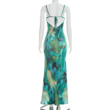 Sexy Sling Print Backless Maxi Dress GSZM-D26DS065