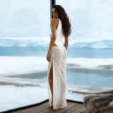 Sleeveless Solid Color Bodysuit See Through Long Skirts Suit DLSF-K6S01114A