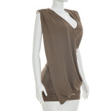 Sleeveless Solid Color Loose Ruched Mini Dress GSZM-C26DS049