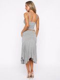 Solid Color Sling Tank Top Irregular Skirt 2 Piece Set MIL-L330