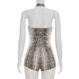 Snake Print Sleeveless Bodysuit 2 Piece Short Set GSZM-C26ST073