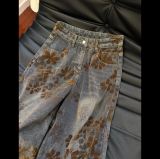 Retro Flocked Color-Block Jacquard Jeans GYLN-9430