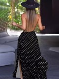 Deep V Neck Print Halterneck Maxi Dress GHYX-2315