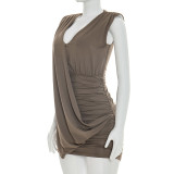 Sleeveless Solid Color Loose Ruched Mini Dress GSZM-C26DS049