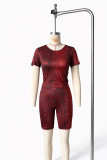 Snake Print Short Sleeve Two Piece Shorts Set QXLB-10163