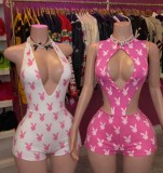 Pre Order: About 7 work days shipping Print Sleeveless Romper YUEM-300786