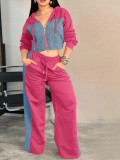 Long Sleeve Color Block Two Piece Pants Set YH-9010