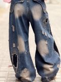 Washed Holes Patchwork Loose Jeans GYLN-1106