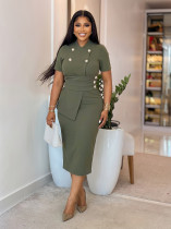 Short Sleeve Solid Color Midi Dress GYLY-11111