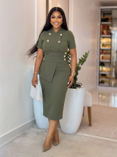 Short Sleeve Solid Color Midi Dress GYLY-11111
