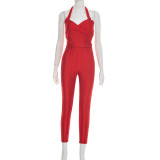 Solid Color Halterneck Backless Tops 2 Piece Pants Set MXBF-J26ST032