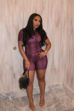 Snake Print Short Sleeve Two Piece Shorts Set QXLB-10163