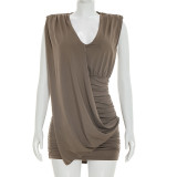 Sleeveless Solid Color Loose Ruched Mini Dress GSZM-C26DS049