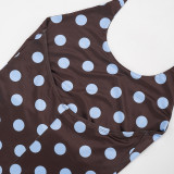 Polka Dots Print Halterneck Seventh Jumpsuit GSZM-J26JP088