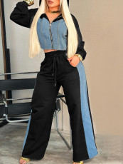 Long Sleeve Color Block Two Piece Pants Set YH-9010