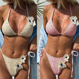 Solid Color Tie Up Bikinis 2pcs Swimsuit CASF-6816