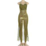 Solid Color Halterneck Backless Maxi Dress DLSF-K25D90679