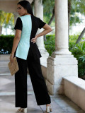 Color Block Short Sleeve Two Piece Pants Set MIL-L327