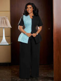 Color Block Short Sleeve Two Piece Pants Set MIL-L327