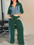 Long Sleeve Color Block Two Piece Pants Set YH-9010