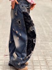 Washed Holes Patchwork Loose Jeans GYLN-1106
