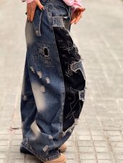 Washed Holes Patchwork Loose Jeans GYLN-1106