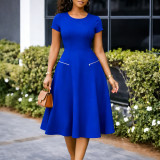 Plus Size Short Sleeve Solid Color Midi Dress GATE-619