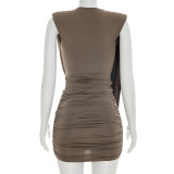 Sleeveless Solid Color Loose Ruched Mini Dress GSZM-C26DS049