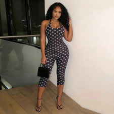 Polka Dots Print Halterneck Seventh Jumpsuit GSZM-J26JP088